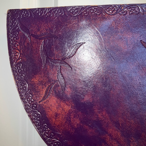 Handmade Leather stamped handbag with circular metal ring handles. - Picture 5 of 11